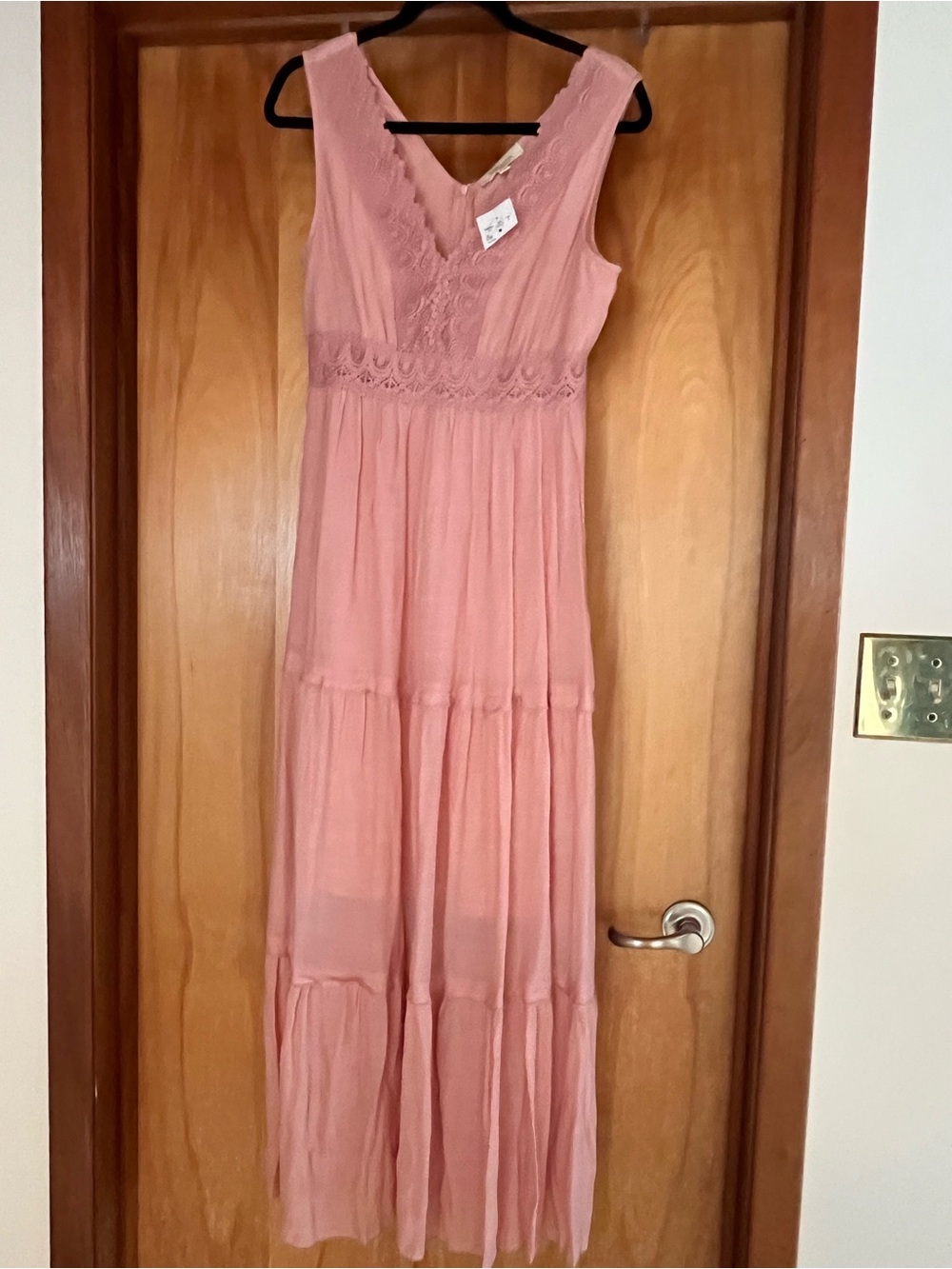 Rebellion Dusty Rose Lace-Trim Maxi Dress